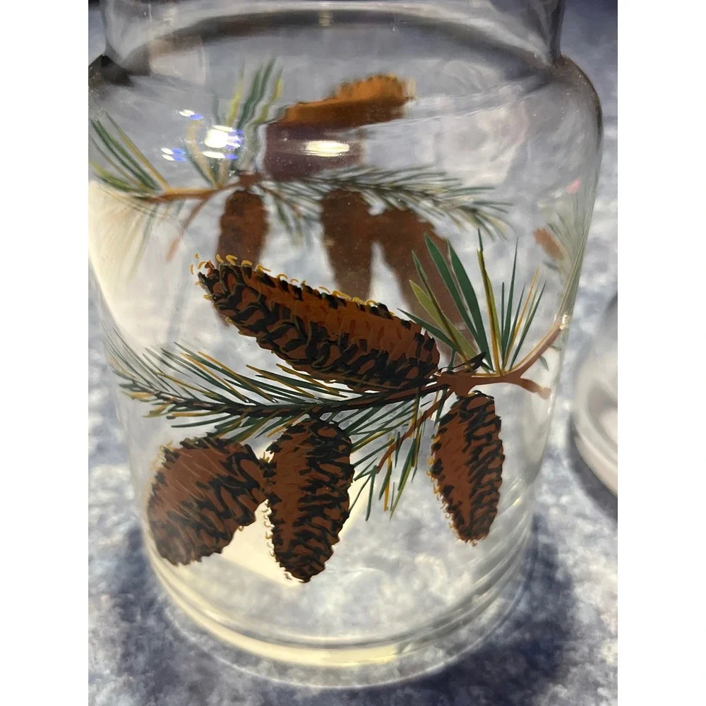 Libbey Glass Pinecone Canister Jar with Lid Rustic Evergreen Woodland Decor USA